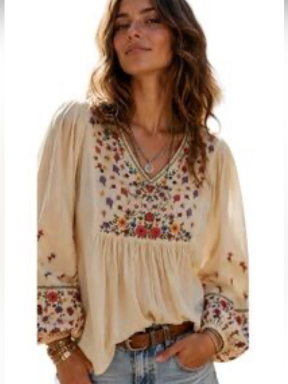 Anthropologie " KYRA" Blouse SZ Large Floral Embroidered Boho Festival Peasant